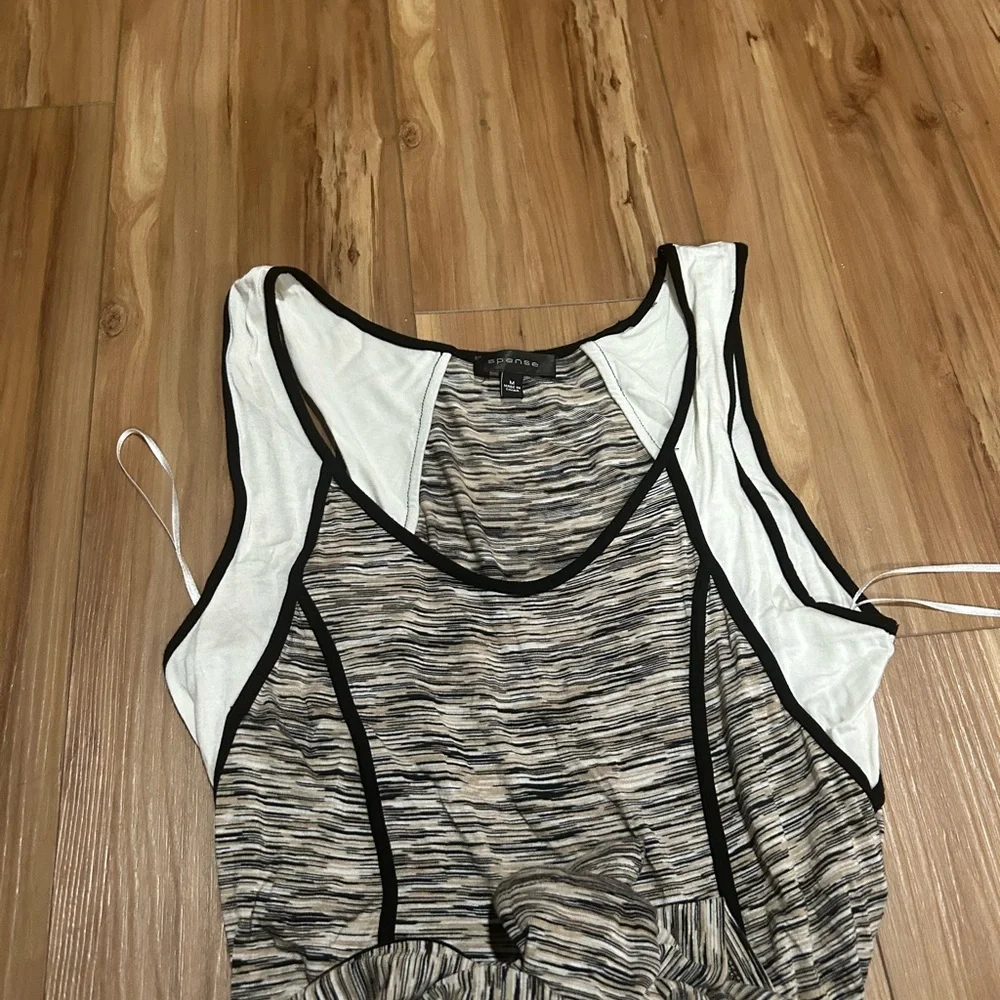 Spense Gray and White Sleeveless Sundress Graphic Maxi Dress Size Medium
